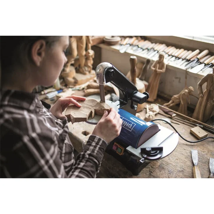 Scheppach BTS700 Bandschleifer (Tellerschleifer, 250W, Bandlänge 762mm-breite 25,4mm, SchleiftellerØ 125mm, 90°-45° verstellbarer Tisch, Geschwindigkeit 816m/min) – Bild 6