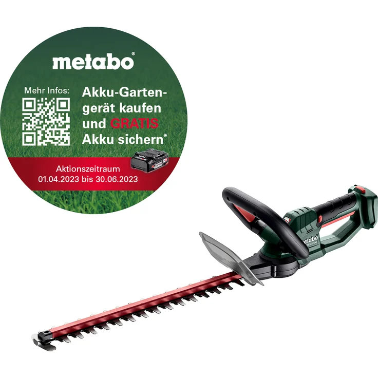 Metabo Akku Heckenschere HS 18 LTX 45 (18 Volt, Li-Ion, Messerlänge: 45 cm, Max. Schnittstärke 19 mm) ohne Akku und Ladegerät, im Karton – Bild 1