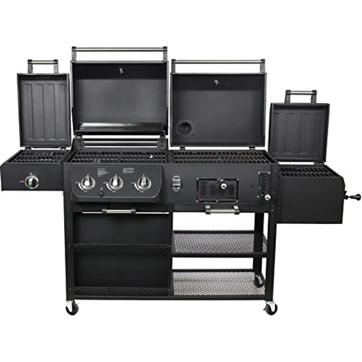 Barbecue El Fuego 4 in 1 Kombigrill Arizona Smoker Gasgrill Holzkohlegrill BBQ, Grillfläche 27 x 42 cm – Bild 3