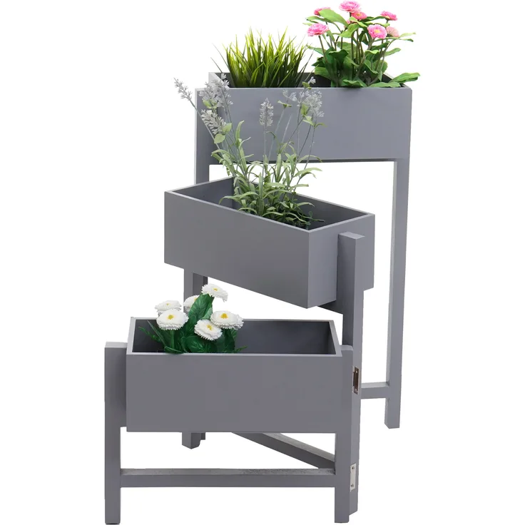 Pflanzregal T275, Standregal Blumenständer Pflanzkasten, 65x108x15cm, Holz Shabby-Look Vintage ~ grau-blau