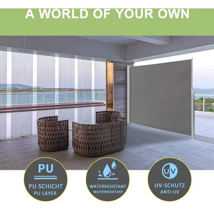 Seitenmarkise Balkonmarkise Markise Windschutz Seitenrollo Sichtschutzwand Sonnenschutz Seitenwand Sichtschutz Balkon Rollo - 160x300CM anthrazit – Bild 2