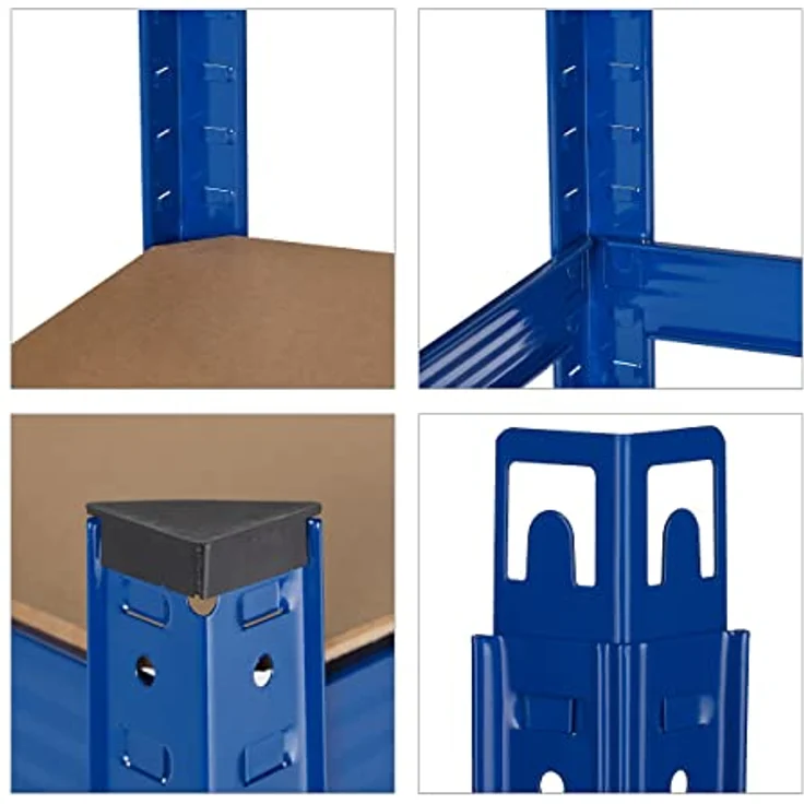 Schwerlastregal, HBT: 150 x 75 x 30 cm, Traglast: 875 kg, 5 Böden, zum Stecken, Keller & Garage, Stahl, blau – Bild 8