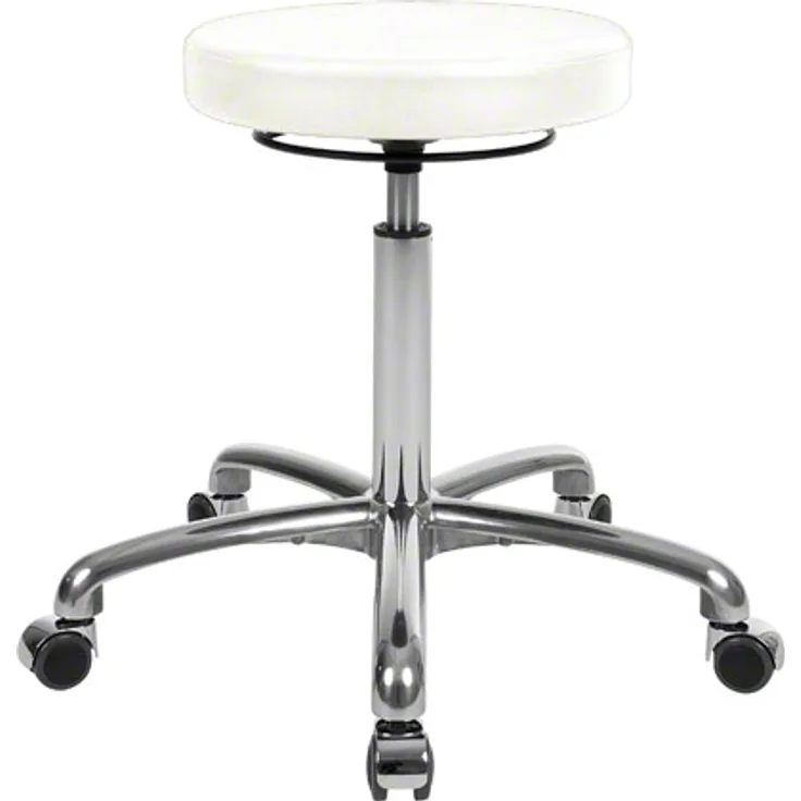 Drehhocker Exklusiv mit Komfort-Polster und Rollen, Rollhocker Arbeitshocker, Weiß
