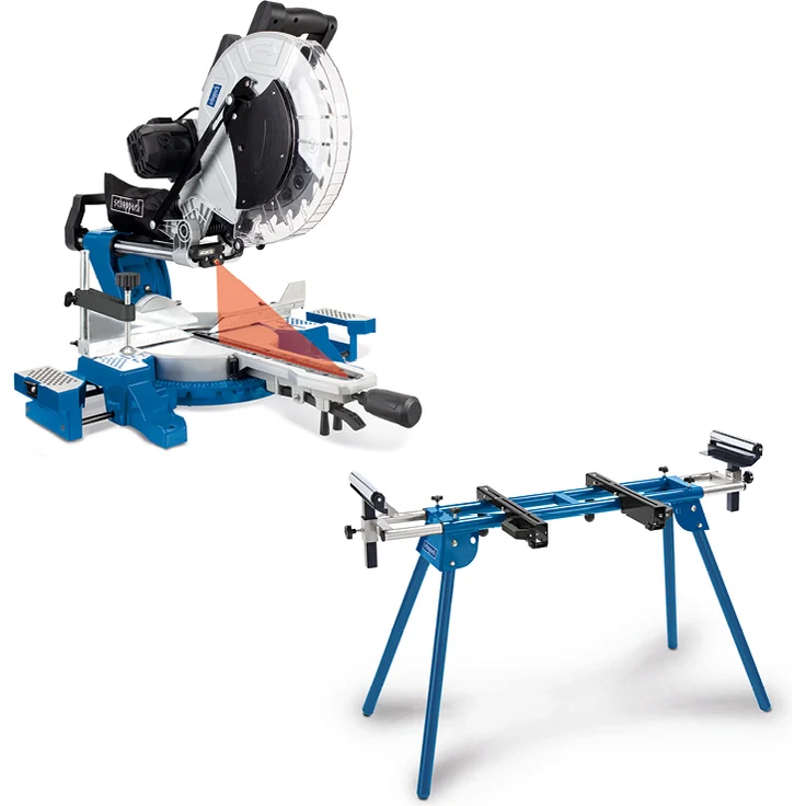 Scheppach HM140L Kapp-Zug-Gehrungssäge mit Laser 2000 W 305 mm 3800 min-1 beidseitig neigbarer Sägekopf mit Ersatzsägeblatt und UMF1600 – Bild 4
