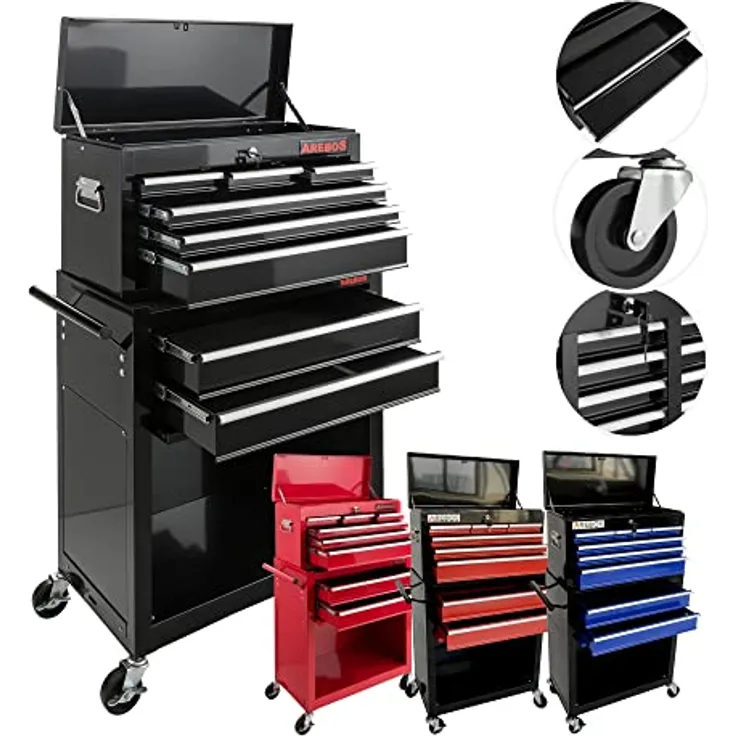 Werkstattwagen Werkzeugwagen Werkzeug Rollwagen Werkzeugkasten 9 Fächer schwarz - Schwarz - Arebos