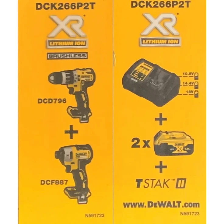 DeWalt DCK266P2T Schlagbohrer-/ Set, 2x 5,0Ah (DCD796 + DCF887) (DCK266P2T) – Bild 2