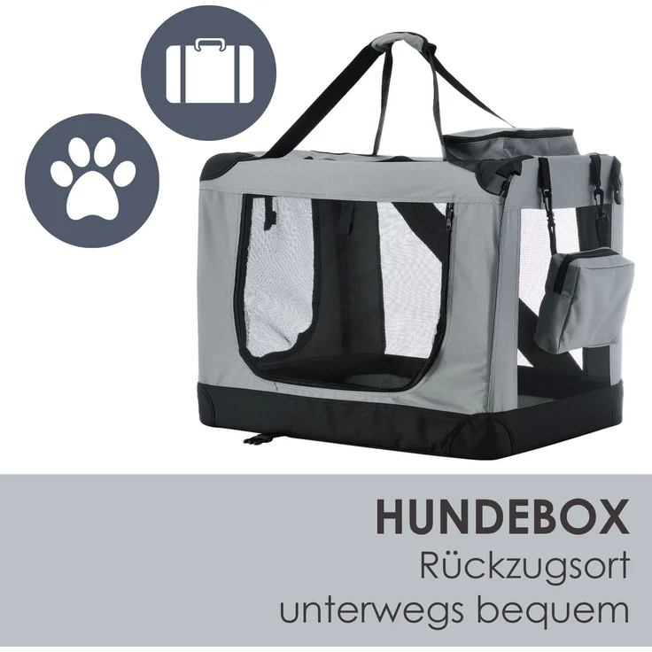 Juskys Hundetransportbox Lassie L (grau) faltbar - 50 x 70 x 52 cm - Reisebox mit Decke, Tasche & Griffen – Stoff Transportbox für Hunde – Bild 6