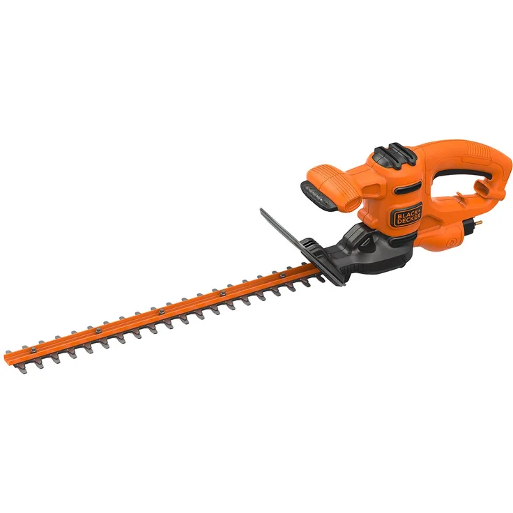 Black+Decker Elektro-Heckenschere (420W, 45 cm Schwertlänge, 16 mm Schnittstärke, T-Handgriff und transparentem Handschutz, für kleine Hecken)