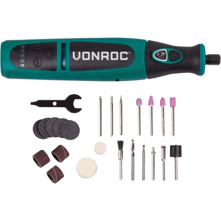 VONROC Akku-Multitool 8 V – Rotierend – Inklusiv 24-teiliges Zubehörset, Ladegerät und Gerätetasche