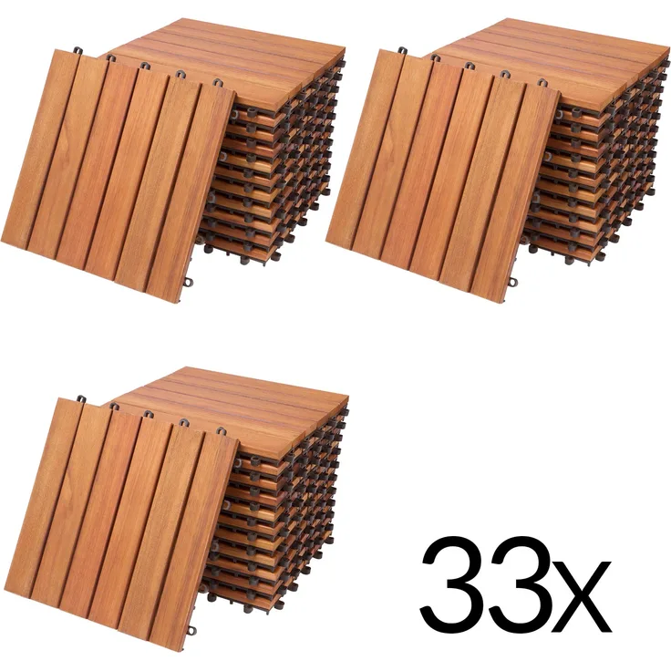 Deuba 33x Holzfliesen Eukalytus, 3m² Fliese 30x30 cm Stecksystem Mosaik, Zuschneidbar Terrasse Balkon Holzboden Klick Fliesen Set