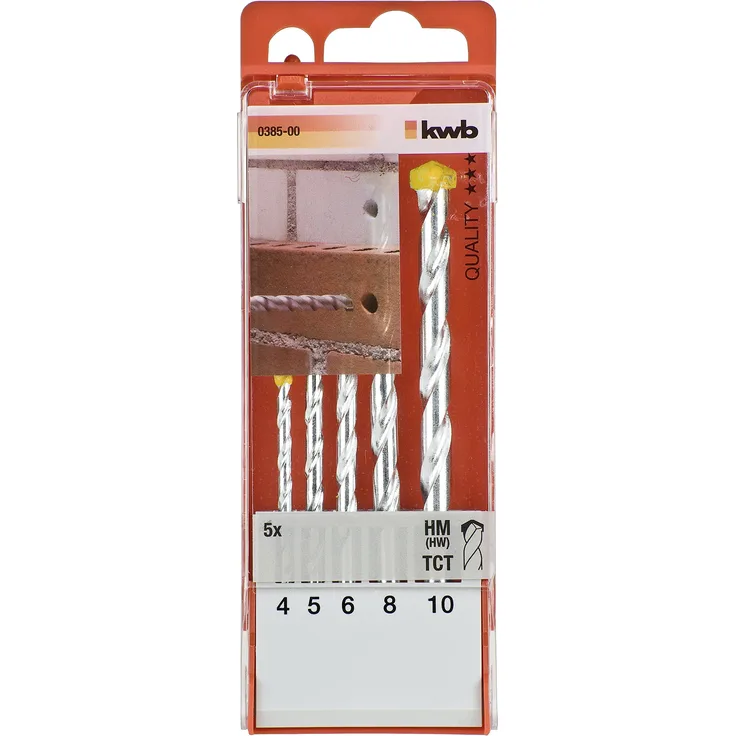 kwb Steinbohrer und Betonhohrer-Set – Werkzeug-Box, 5-teilig (Bohrer füt Stein und Beton für alle Dreh- und Schlagbohrmaschinen)