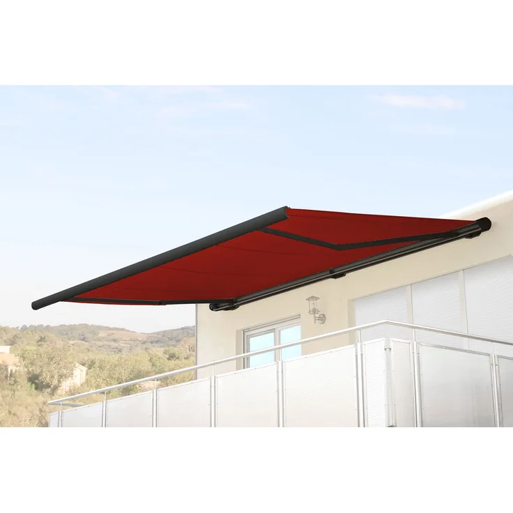 Mendler Elektrische Kassettenmarkise T122, Markise Vollkassette 4x3m Acryl bordeaux-rot, Rahmen anthrazit
