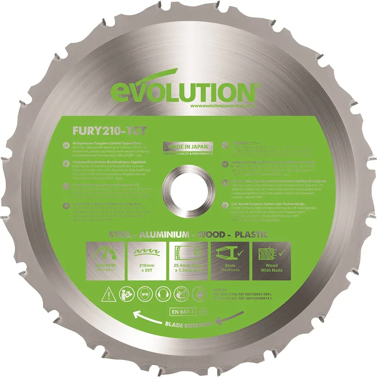Evolution FURY Multifunktions-Sägeblatt, 210 mm