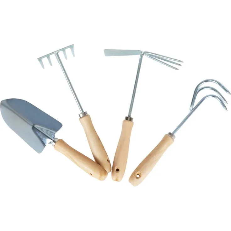 Gartengeräte-Set 4tlg. Blumenkelle Grubber Rechen Doppelhacke Gartenwerkzeug