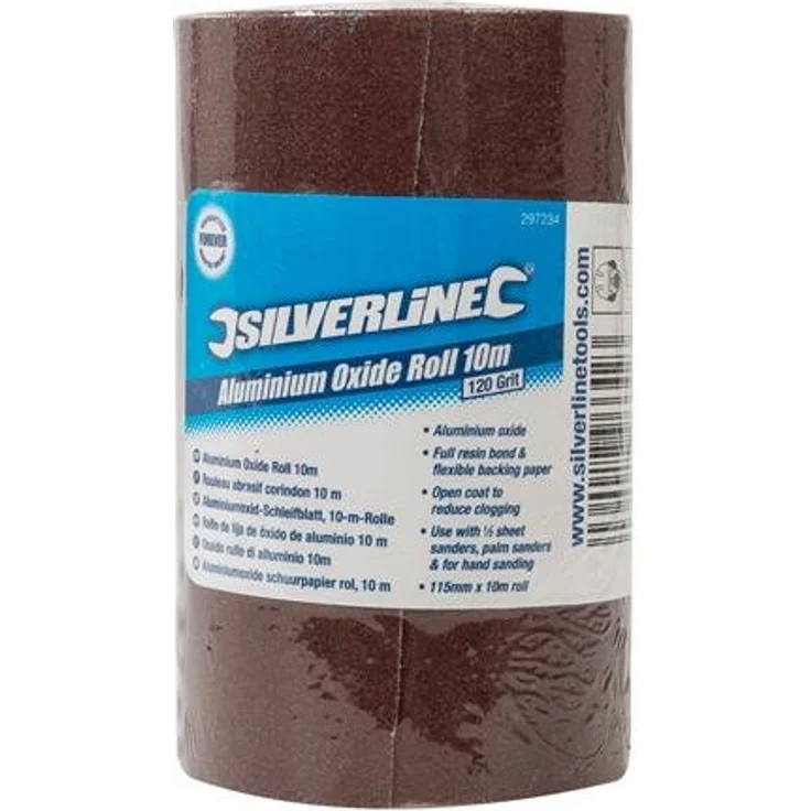 Silverline 297234 Korund-Schleifblatt, 10-m-Rolle 10 m, 120er-Körnung – Bild 1