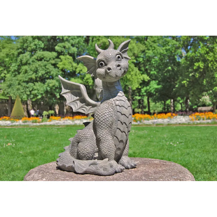 MFF Gartenfigur Gartendrache - Modell XL sitzend - Fantasy Figur Deko Drache Garten