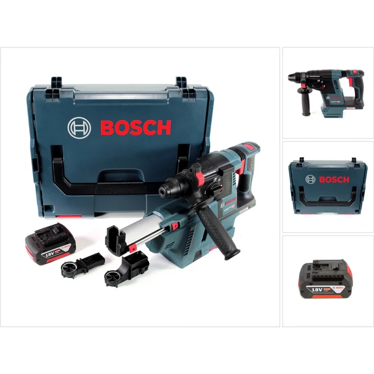 Bosch Professional GBH 18 V-26 Akku Bohrhammer SDS-Plus in L-Boxx mit GDE 18 V-16 Staubabsaugung + 1x GBA 5 Ah Akku, ohne Ladegerät