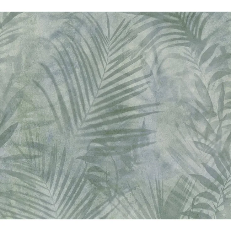 A.S. Création Vliestapete Neue Bude 2.0 Edition 2 Tapete Tropical Concret mit Palmenblättern 10,05 m x 0,53 m grün grau Made in Germany 374111 37411-1