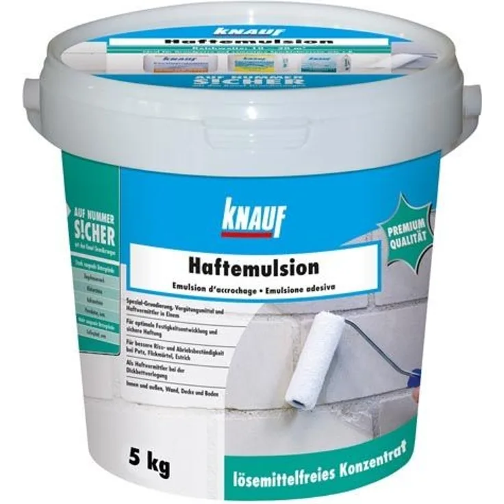 Knauf 4006379018567 Haftemulsion, zum Grundieren von stark saugenden Untergründen vor Putz- und Spachtelarbeiten, Milchig, 5 kg