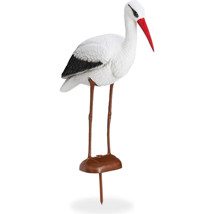 Relaxdays Gartenfigur Storch, Garten Dekofigur, Fischreiher Schutz, Klapperstorch Geburt, HBT 80 x 22 x 64 cm, weiß-rot