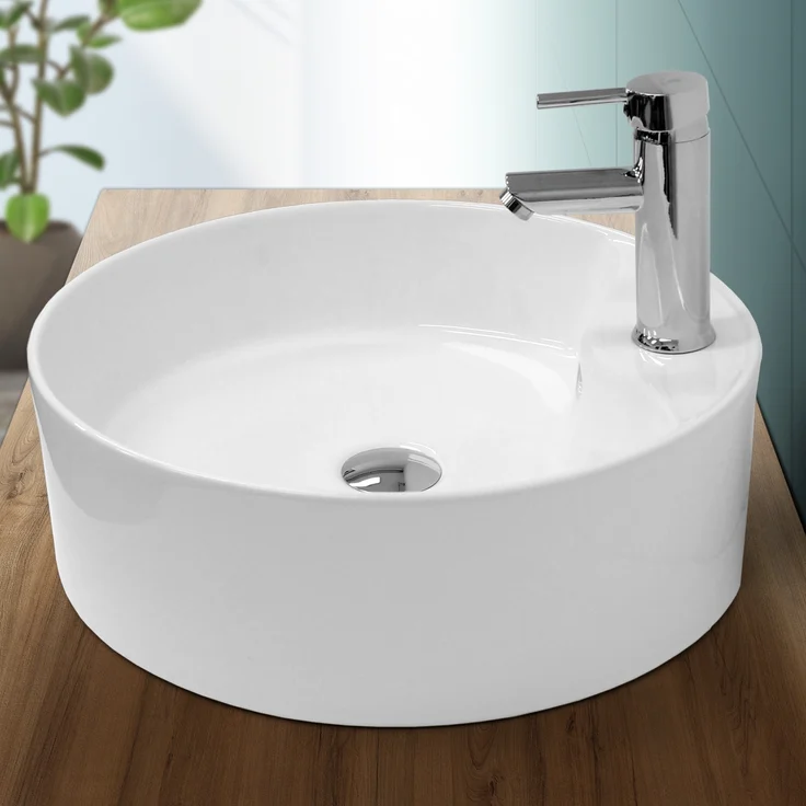 ECD Germany Waschbecken 460 x 460 x 155 mm aus Keramik Rund We – Bild 1