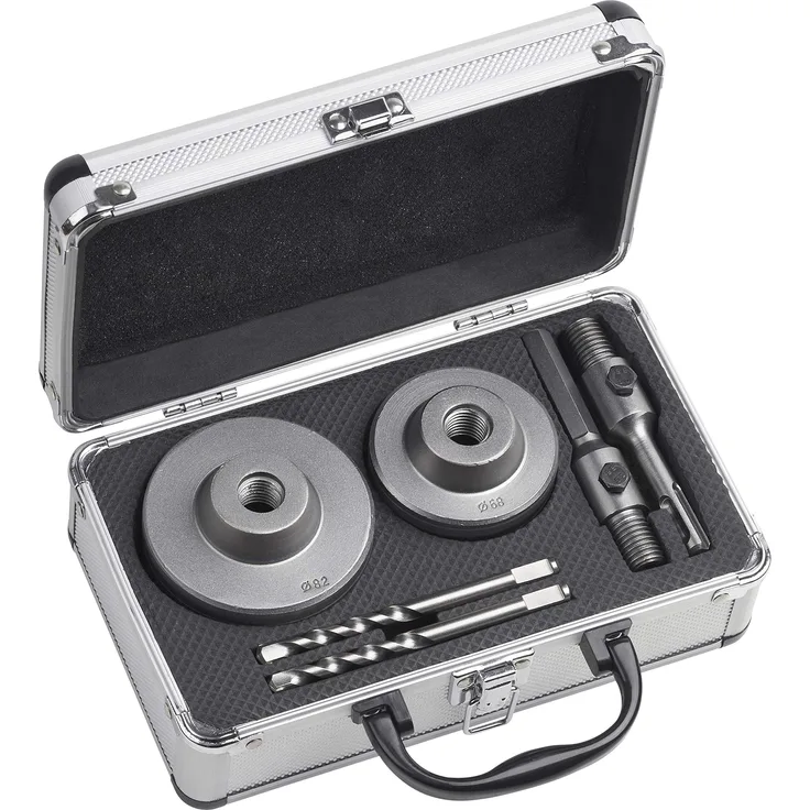 Werkzeyt Bohrkronen-Set 6-teilig - Ø 68 + 82 mm - 50 mm Schnitttiefe - SDS-Plus- & Sechskant-Adapter - 2 Zentrierbohrer - Lochbohrer für Mauerwerk & Kalksandstein - Hohlbohrkronen - 8910160