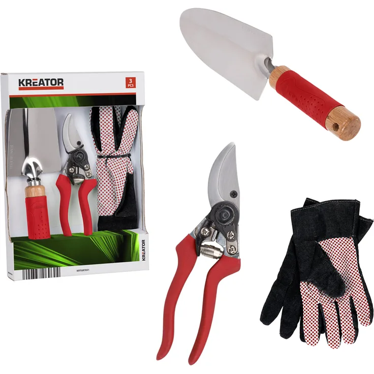 Varo KREATOR Gartenset 3teilig Handschuhe Gartenschere Handspatel Gartenwerkzeug mittelgroß