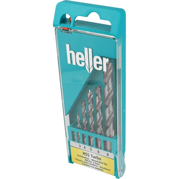 Heller Tools 335 HSS Turbo Holzbohrer, Silber-Schwarz, 3-4-5-6-8 mm