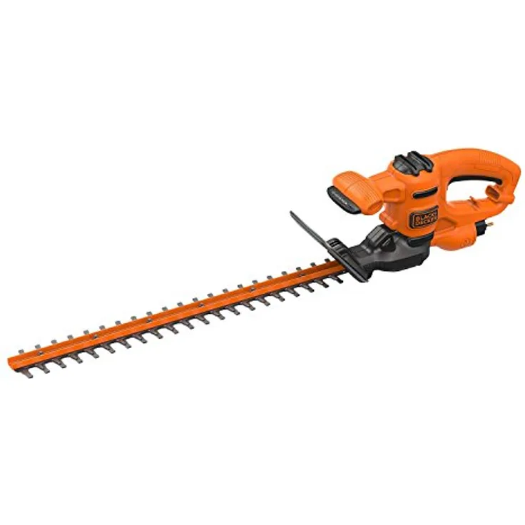 Black+Decker Elektro-Heckenschere (450W, 50 cm Schwertlänge, 18 mm Schnittstärke, T-Handgriff und transparentem Handschutz, für kleinere und mittelgroße Hecken)