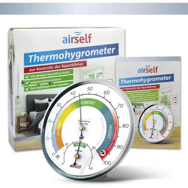 Airself Thermohygrometer - analog für innen und außen Raumthermometer und Feuchtigkeitsmesser in 1