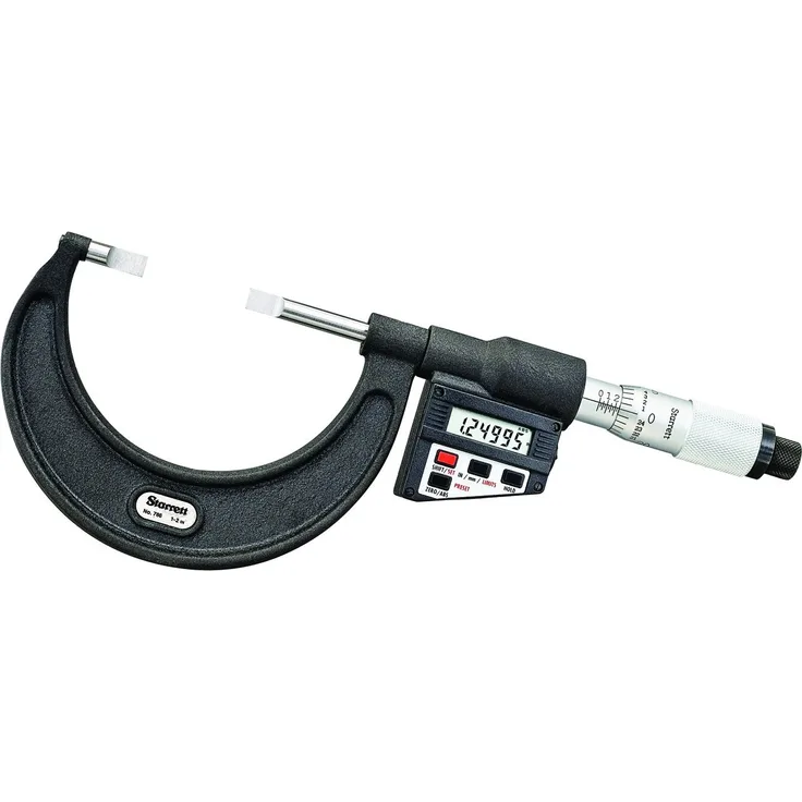 Starrett 786P-2 Mikrometer, mit LCD-Blatte, nicht drehbare Spindel, einfacher Fingerhut, 2,5 cm Reichweite, 0,00005 cm Abstufung