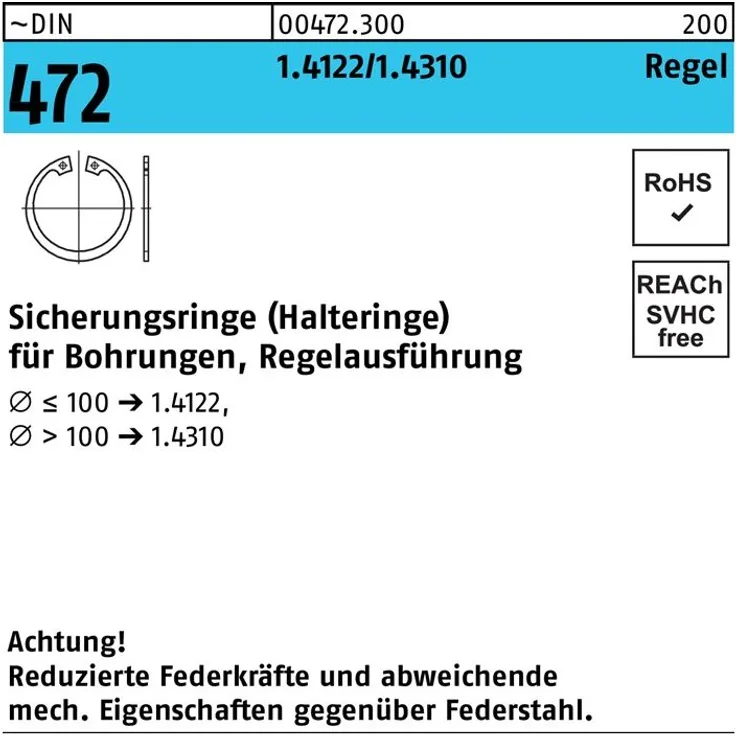 Reyher Sicherungsring DIN 472 45 x 1,75 1.4122/1.4310 Regelausf.