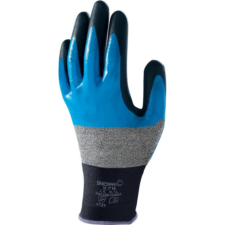 SHOWA 376R, Nitrilschaum, Nitril €“ Beschichtung, Mehrzweck, Dunkelgrau - Grau - Blau - Schwarz, 9-XL