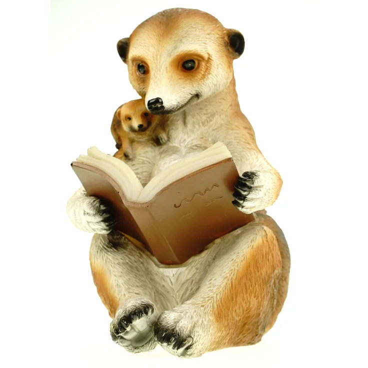 Solar Erdmännchen Mama liest Kind vor Figur Gartenfigur 20 cm Meercat Tierfigur