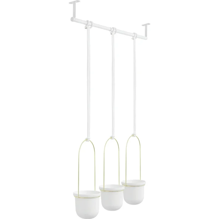 Umbra Triflora Vase, Hängeblumentopf, Wandvase, Blumenampel für Wand-und Deckenanbrinung, Melamin, Metall, Weiss-Schwarz, 3er-Set – Bild 1
