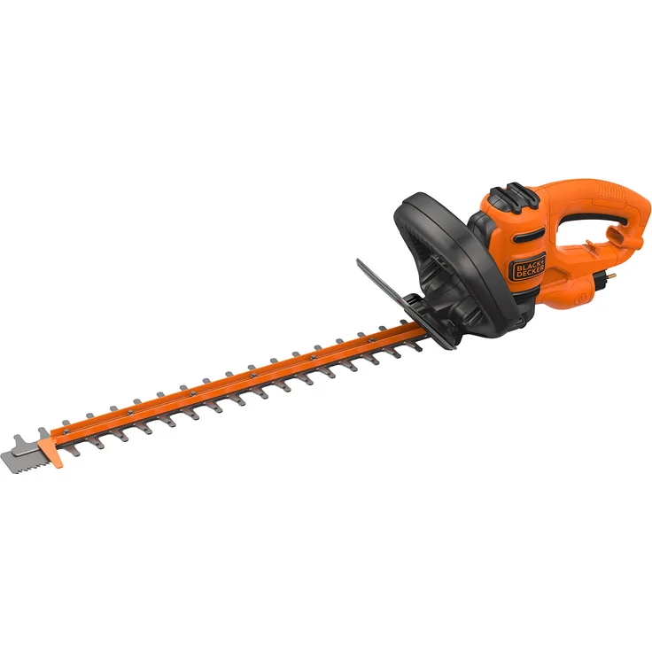 Black + Decker Elektro-Heckenschere (500W, 50 cm Schwertlänge, 22 mm Schnittstärke, Bügel-Zweithandgriff und transparentem Handschutz, für mittlere bis große Hecken)