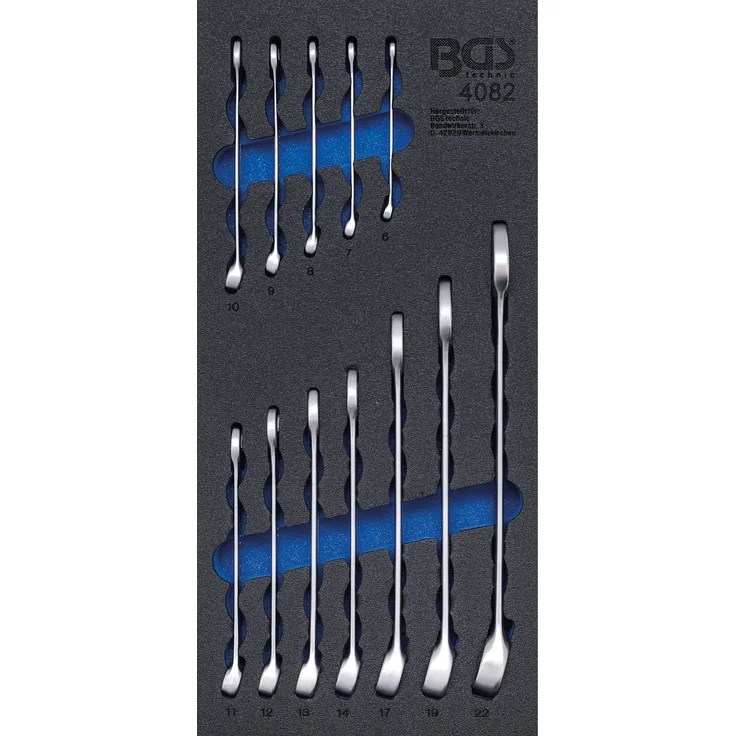 BGS 4082 | Werkstattwageneinlage 1-3: Maul-Ringschlüssel-Satz | 12-tlg. | SW 6 - 22 mm | Gabelringschlüssel