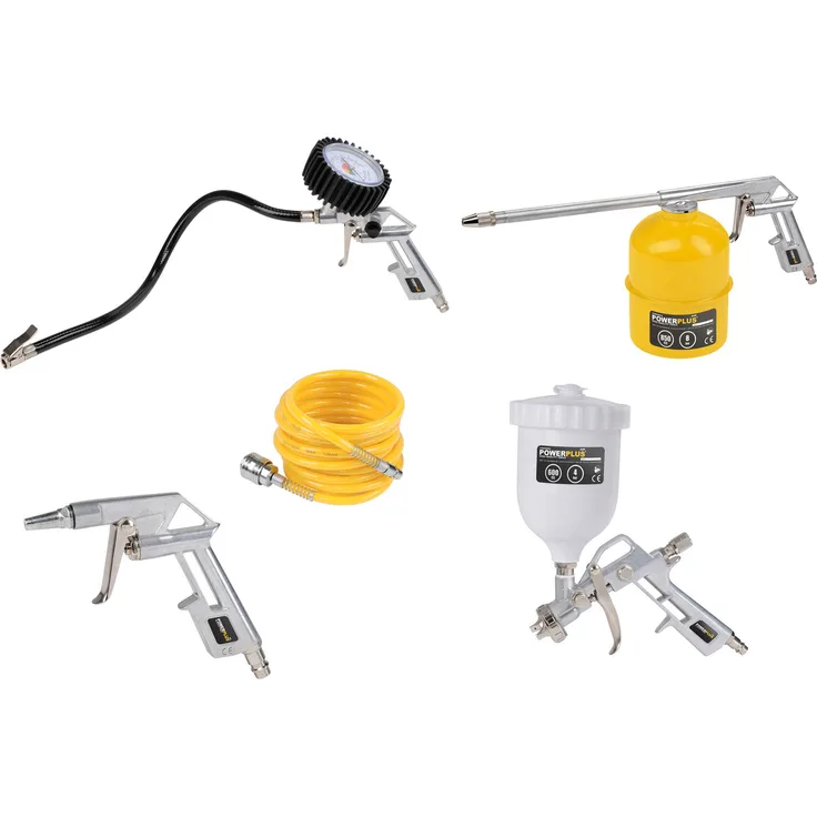 powerplus Kompressorenzubehör Set 1-4 Pistole Schlauch und Manometer