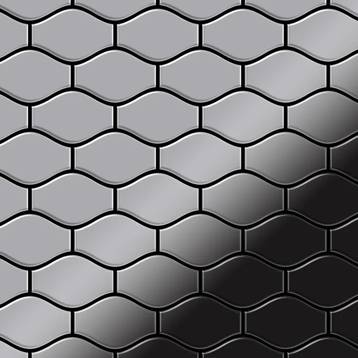 Mosaik Fliese massiv Metall Edelstahl marine hochglänzend in grau 1,6mm stark ALLOY Karma-S-S-MM Designed by Karim Rashid 0,86 m2