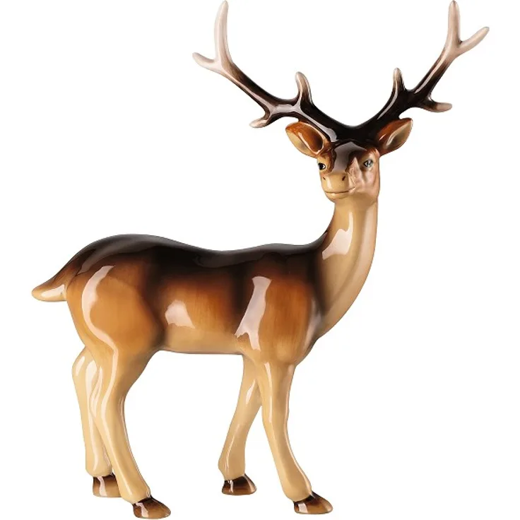 Hutschenreuther Figur Hirsch groß, Rot Grün, 25 cm