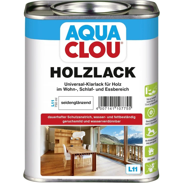 Aqua Clou Holzlack L11 750 ml, seidenglänzend – Bild 2