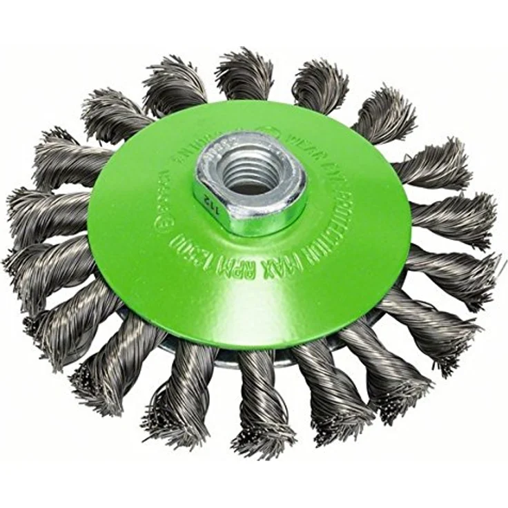 Bosch Professional Kegelbürste, gezopfter Draht, rostfrei, 0,35 mm, 115 mm, 12500 U-min, M 14, 2608622109 – Bild 1