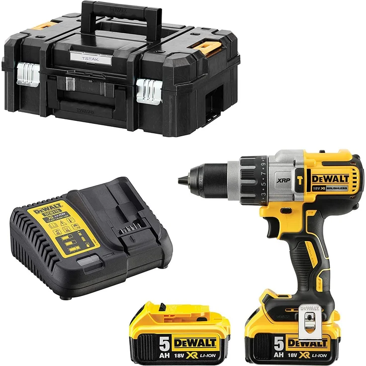 Dewalt Akku-3-Gang-Schlagbohrschrauber (18V,5.0 Ah,bürstenlos,Vollmetallgetriebe,integrierte LED-Leuchte mit bis zu 77 Lumen,inkl. 2x Akkus,Schnell-Ladegerät,Gürtelhaken,T STAK-Box) DCD996P2 – Bild 1