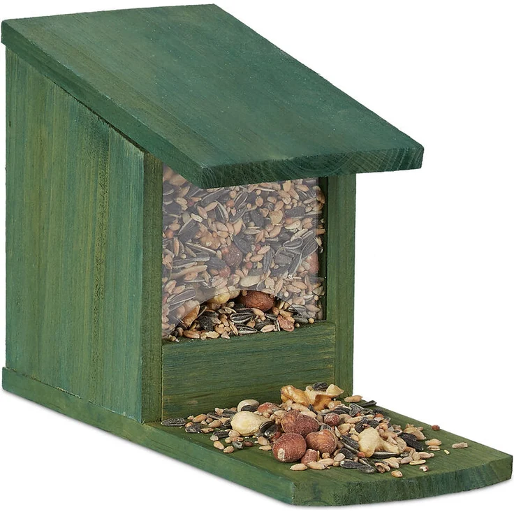 Relaxdays - Eichhörnchen Futterhaus, Futterkasten f. Eichhörnchen, zum Aufstellen, Holz, HBT 17,5 x 12 x 25 cm, dunkelgrün
