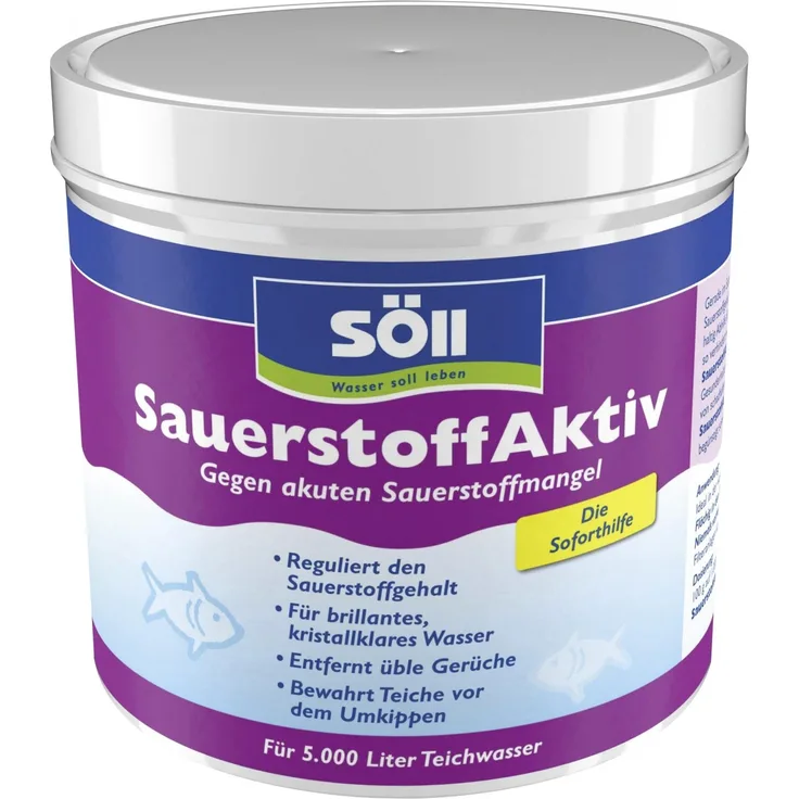 Söll 15261 SauerstoffAktiv Soforthilfe bei akutem Sauerstoffmangel im Teich 500 g - Teichpflegemittel reguliert Sauerstoff und entfernt üble Gerüche im Gartenteich Fischteich Koiteich