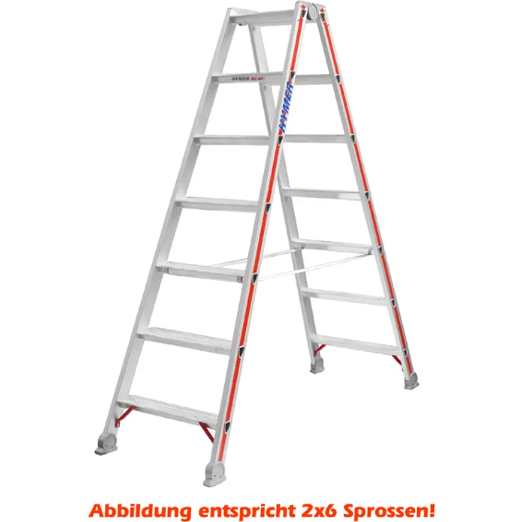 Hymer Stufenstehleiter 2x5 Stufen (Trittleiter beidseitig begehbar, eloxierte Holme, Stahl Scharniere) 402410