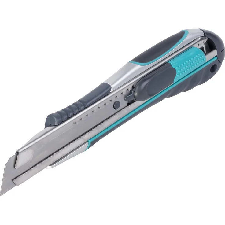 Wolfcraft 4284000 Dual-Abbrechklingen-Messer Profi 18 mm-Sicheres Schneiden von Pappe, Karton und Folien