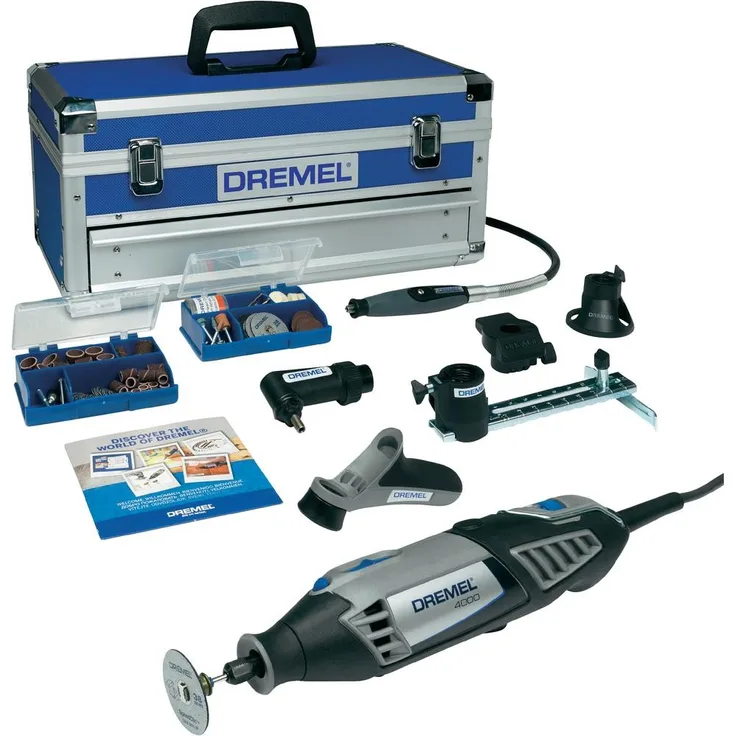 Dremel Platin Edition 4000 Multifunktionswerkzeug 175W, Set mit 6 Vorsatzgeräten, 128 Zubehörteilen, Variable Drehzahl 5.000-35.000 U-min zum Schneiden, Schnitzen, Bohren, Gravieren, Schleifen