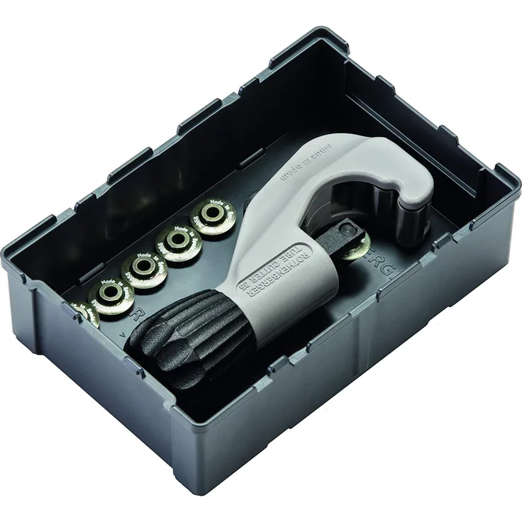 Rothenberger 1000002222 Tube Cutter 35 INOX  Schneidräder | Rohrabschneider mit versenkbaren Rohr-Innenentgrater und Ersatzschneidrad | Wiederverwendbare ROBOX | für Edelstahlrohre Ø 6-35 mm, Grau