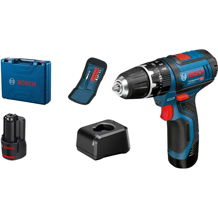 Bosch Professional GSB 12V-15 Akku-Schlagbohrschrauber inkl. 2. Akku,Ladegerät,Zubehör und Koffer - 06019B690J – Bild 1